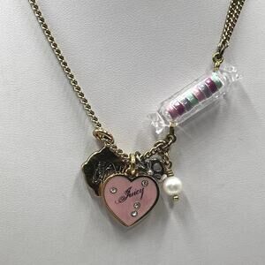 Juicy Couture Five Charm Eat Candy Heart Pearl Cupcake Gold Tone Small Necklace